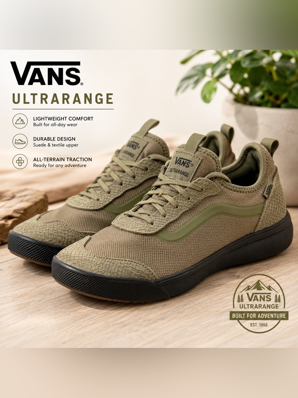 Vans UltraRange Sneakers Men’s 11.5 Olive Green Low Top Athletic Hiking Shoes